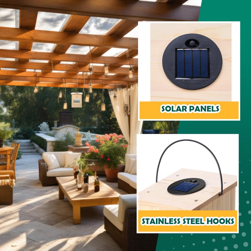 Qualirey 2 Pcs Outdoor Wood Carpenter Bee Traps, Push-Pull Drawer, Transparent PVC Panels, Pent Roof Style, Hanging Design with Solar Light, for Orchard Garden Wood House Artificial Forest - Image 3
